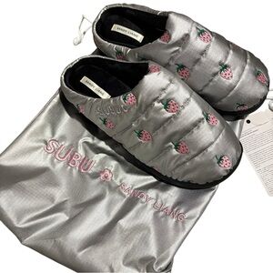 Subu x Sandy Liang chrome strawberry slippers